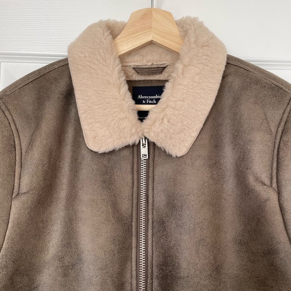 Abercrombie & Fitch Vegan Suede Jacket Coat with Faux Fur Lining, Brown, Men’s M - Picture 8 of 13